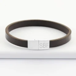 Outlet HappyBulle Bracelet homme personnalisé cuir fermoir gravé acier 11x11 mm