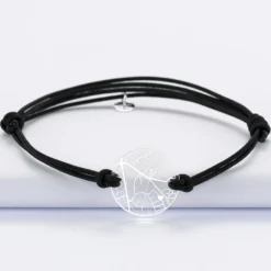 Clearance HappyBulle Bracelet homme personnalisé cordon double médaille gravée acrylique ronde 2 trous 21 mm "Géo map"
