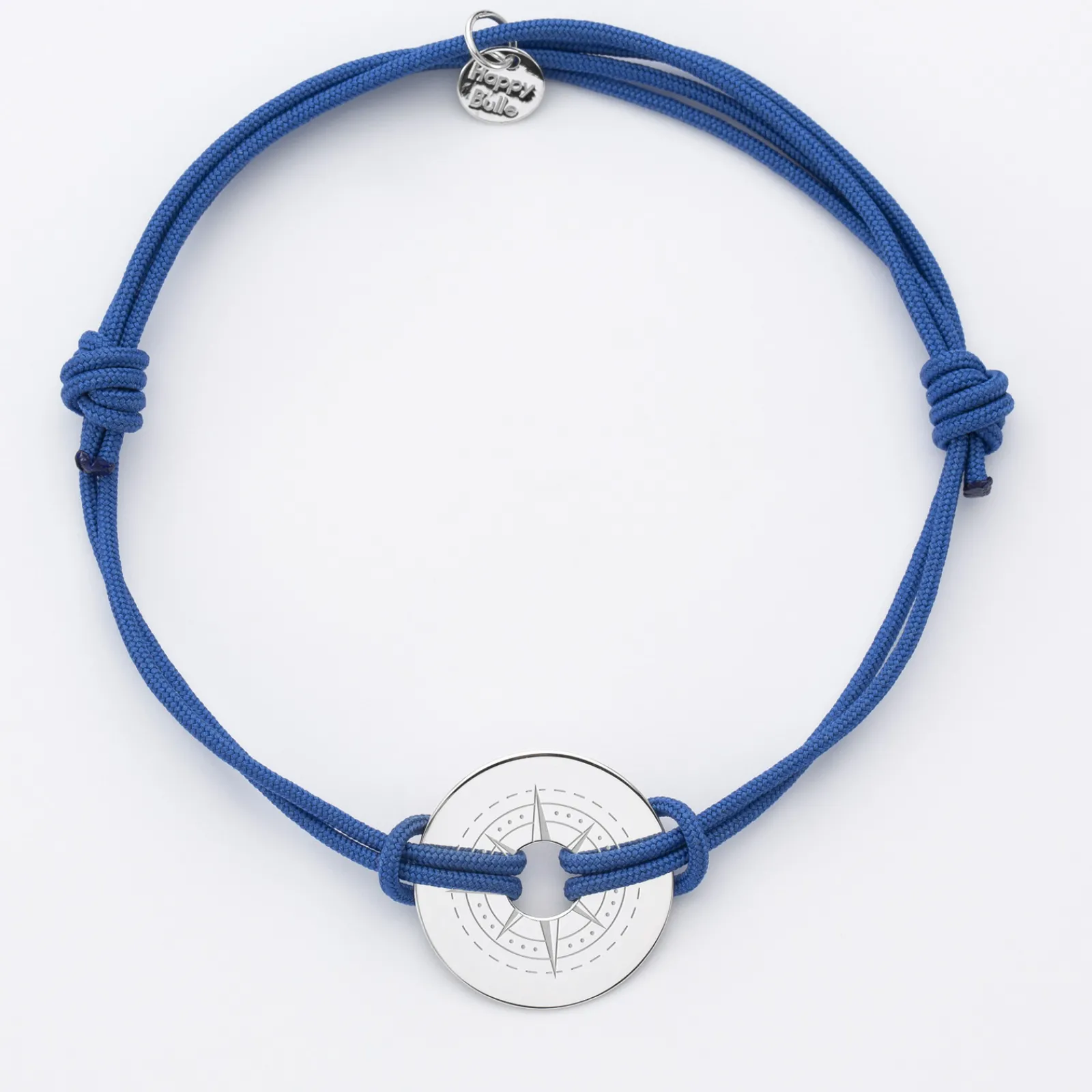 Hot HappyBulle Bracelet homme personnalisé cordon double médaille gravée argent cible 20 mm - Edition spéciale Rose des vents Argent rhodié 925
