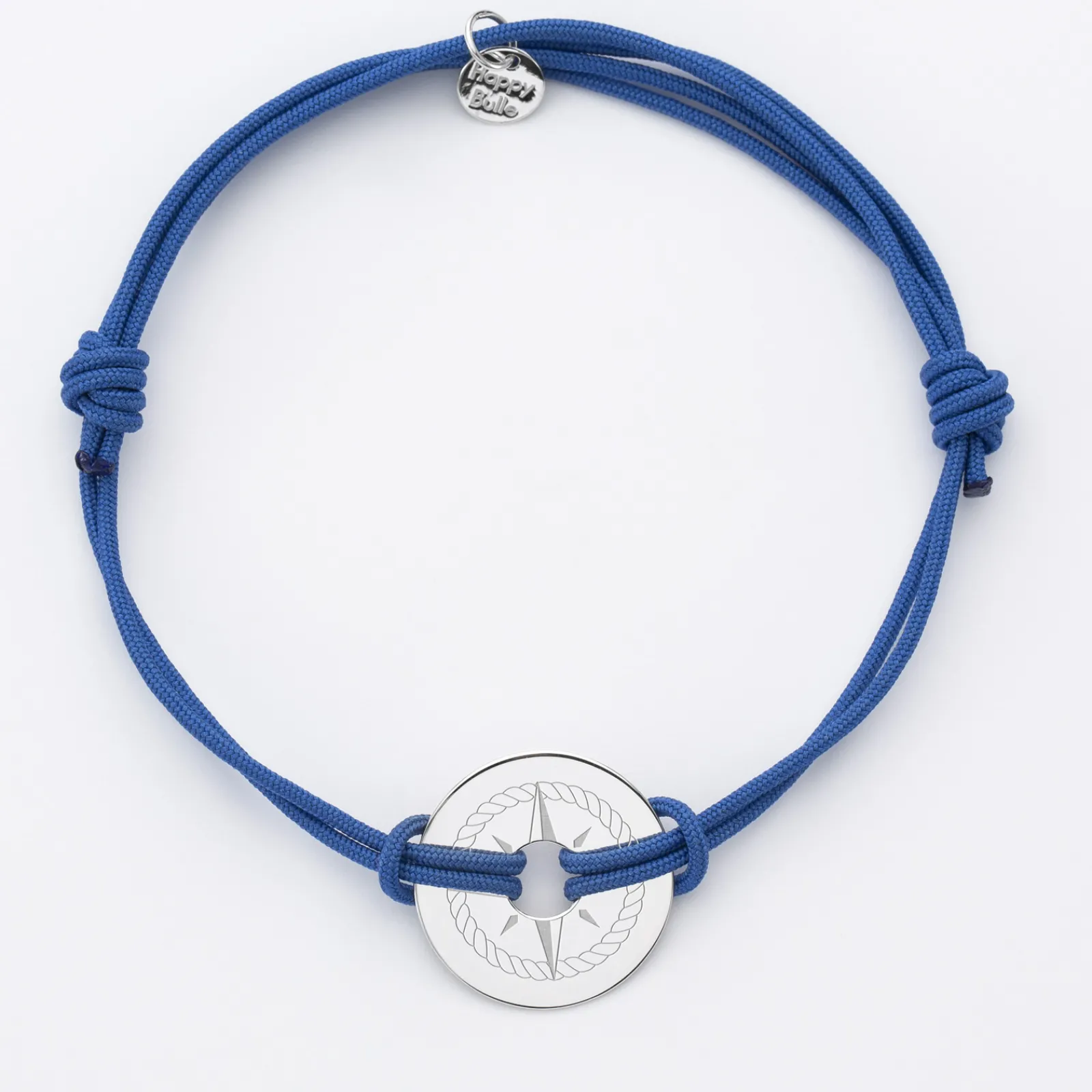 Hot HappyBulle Bracelet homme personnalisé cordon double médaille gravée argent cible 20 mm - Edition spéciale Rose des vents Argent rhodié 925