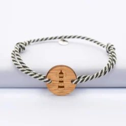 HappyBulle Bracelet homme personnalisé cordon marin tressé médaille gravée ronde 2 trous 21 mm - Edition spéciale Marin Bois