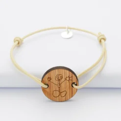 Hot HappyBulle Bracelet homme personnalisé cordon simple médaille gravée ronde 2 trous 21 mm Bois