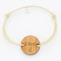 Hot HappyBulle Bracelet homme personnalisé cordon simple médaille gravée ronde 2 trous 21 mm Bois