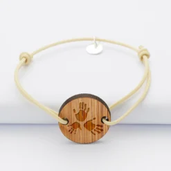 Hot HappyBulle Bracelet homme personnalisé cordon simple médaille gravée ronde 2 trous 21 mm Bois