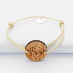 Hot HappyBulle Bracelet homme personnalisé cordon simple médaille gravée ronde 2 trous 21 mm Bois