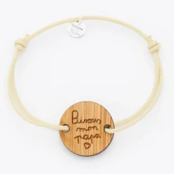 Hot HappyBulle Bracelet homme personnalisé cordon simple médaille gravée ronde 2 trous 21 mm Bois