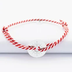 Best HappyBulle Bracelet homme personnalisé cordon tressé marin médaille gravée argent cible 20 mm - Edition spéciale Rose des vents Argent rhodié 925