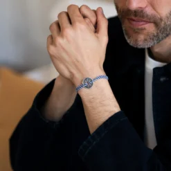 Best HappyBulle Bracelet homme personnalisé cordon tressé marin médaille gravée argent cible 20 mm - Edition spéciale Rose des vents Argent rhodié 925