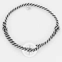 Best HappyBulle Bracelet homme personnalisé cordon tressé marin médaille gravée argent cible 20 mm - Edition spéciale Rose des vents Argent rhodié 925