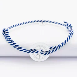 Best HappyBulle Bracelet homme personnalisé cordon tressé marin médaille gravée argent cible 20 mm - Edition spéciale Rose des vents Argent rhodié 925