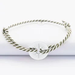 Best HappyBulle Bracelet homme personnalisé cordon tressé marin médaille gravée argent cible 20 mm - Edition spéciale Rose des vents Argent rhodié 925