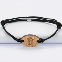 Sale HappyBulle Bracelet homme personnalisé cordon double médaille gravée ovale 2 trous 25x17 mm Bois