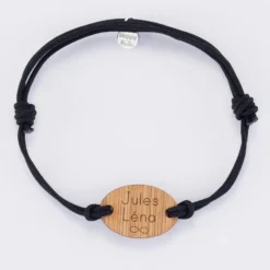 Sale HappyBulle Bracelet homme personnalisé cordon double médaille gravée ovale 2 trous 25x17 mm Bois