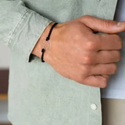 Best HappyBulle Bracelet homme personnalisé cordon double médaille gravée ronde 2 trous 21 mm Acrylique