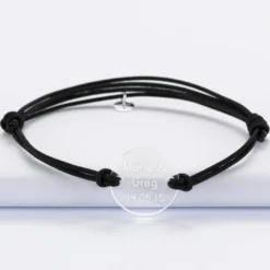 Best HappyBulle Bracelet homme personnalisé cordon double médaille gravée ronde 2 trous 21 mm Acrylique