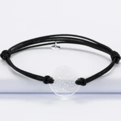 Hot HappyBulle Bracelet homme personnalisé cordon double médaille gravée acrylique ronde 2 trous 21 mm "Carte du ciel étoilé"