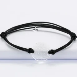 Hot HappyBulle Bracelet homme personnalisé cordon double médaille gravée acrylique ronde 2 trous 21 mm 