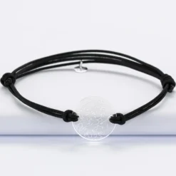Hot HappyBulle Bracelet homme personnalisé cordon double médaille gravée acrylique ronde 2 trous 21 mm 
