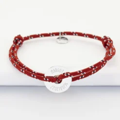 Best HappyBulle Bracelet homme personnalisé cordage marin simple médaille gravée argent cible 16 mm Argent rhodié 925