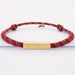 Hot HappyBulle Bracelet homme personnalisé cordage marin double médaille gravée acier doré cube rectangulaire 25x5x5 mm Acier inoxydable doré