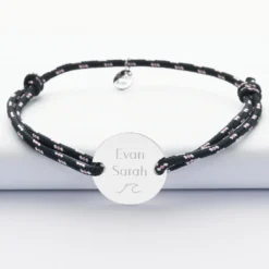 Hot HappyBulle Bracelet homme personnalisé cordage marin simple médaille gravée argent 2 trous 20 mm Argent rhodié 925