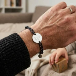 Hot HappyBulle Bracelet homme personnalisé cordage marin simple médaille gravée argent 2 trous 20 mm Argent rhodié 925
