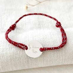 Hot HappyBulle Bracelet homme personnalisé cordage marin simple médaille gravée argent 2 trous 20 mm Argent rhodié 925