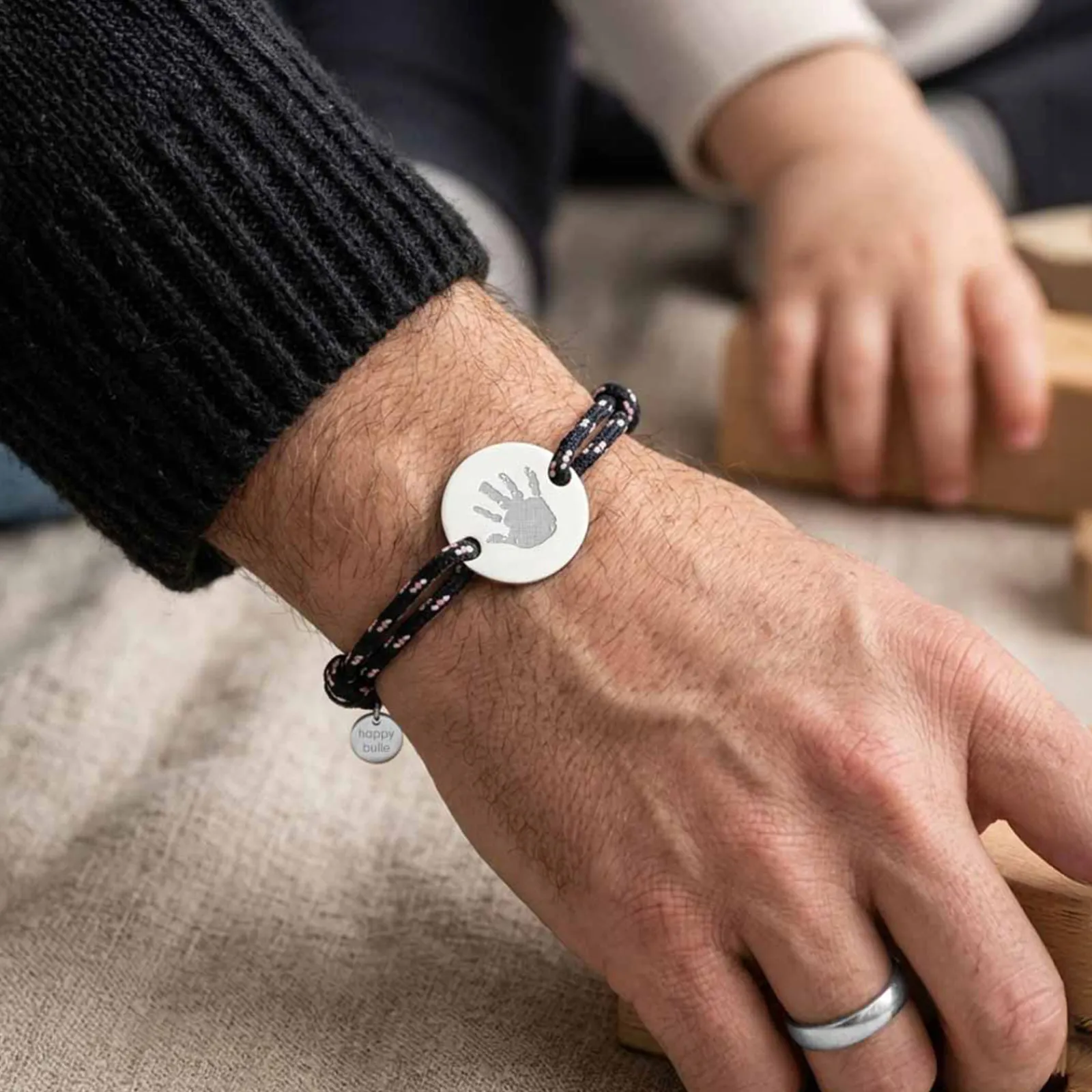 Hot HappyBulle Bracelet homme personnalisé cordage marin simple médaille gravée argent 2 trous 20 mm Argent rhodié 925