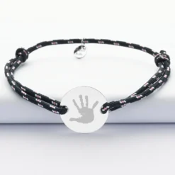Hot HappyBulle Bracelet homme personnalisé cordage marin simple médaille gravée argent 2 trous 20 mm Argent rhodié 925