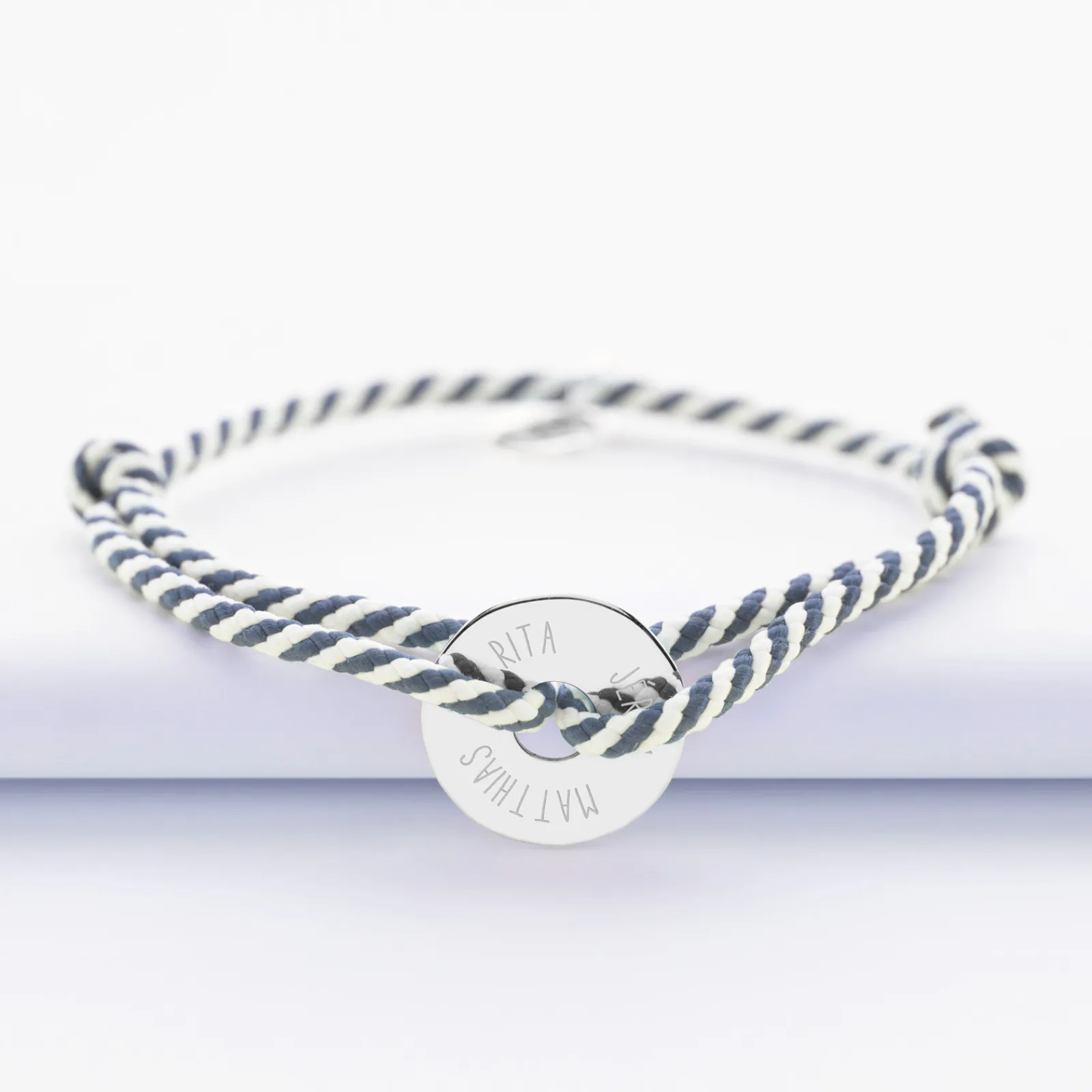 Online HappyBulle Bracelet homme personnalisé cordon marin tressé médaille gravée argent cible 16 mm Argent rhodié 925