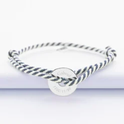 Online HappyBulle Bracelet homme personnalisé cordon marin tressé médaille gravée argent cible 16 mm Argent rhodié 925