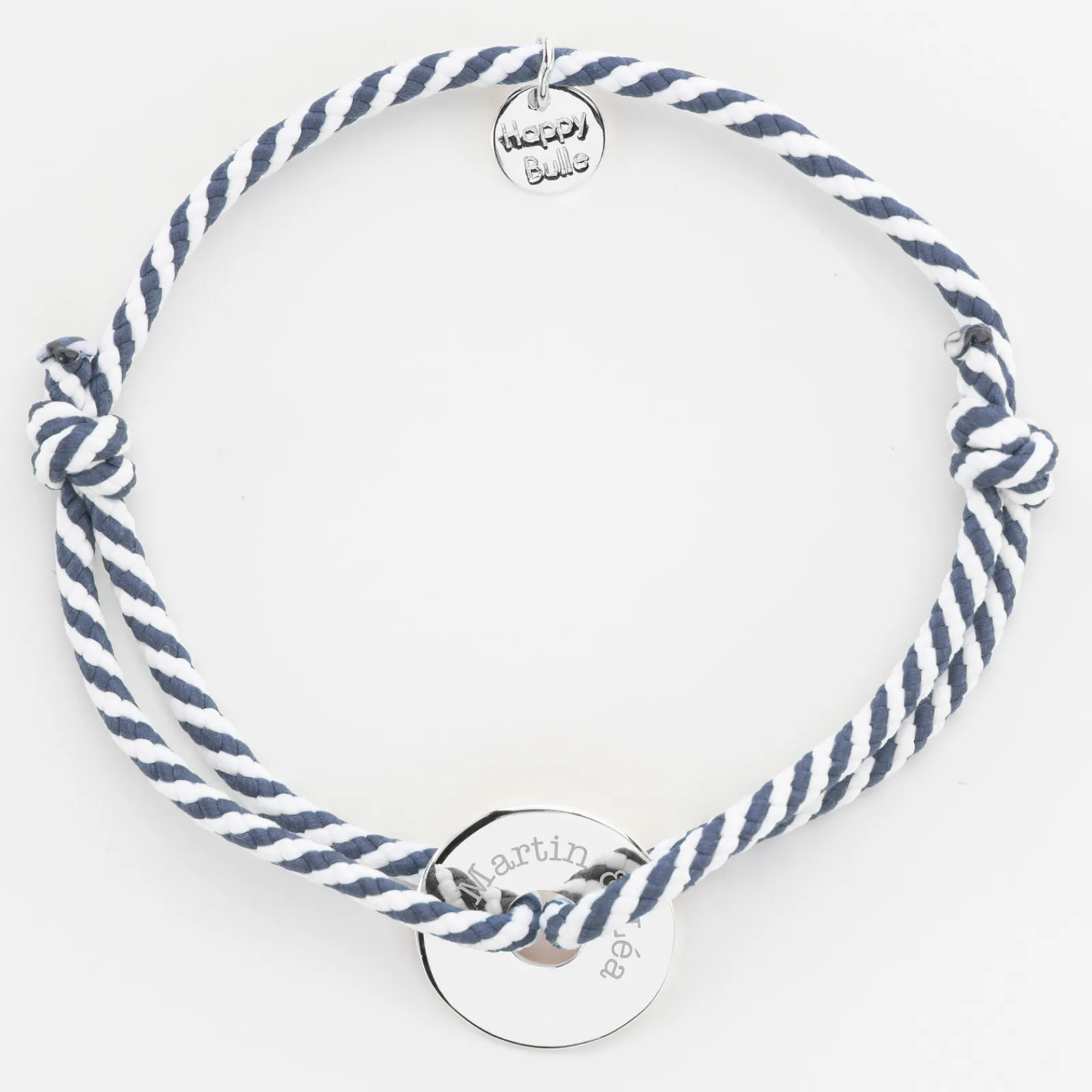 Online HappyBulle Bracelet homme personnalisé cordon marin tressé médaille gravée argent cible 16 mm Argent rhodié 925