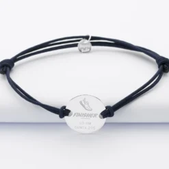 HappyBulle Bracelet homme personnalisé cordon doublé médaille gravée argent 2 trous 20 mm - Edition spéciale "Finisher"