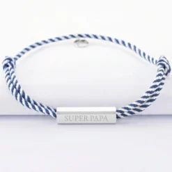 Outlet HappyBulle Bracelet homme personnalisé cordon tressé double médaille gravée acier cube rectangulaire 25x5x5 mm Acier inoxydable