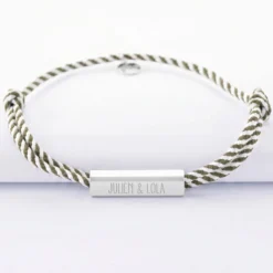 Outlet HappyBulle Bracelet homme personnalisé cordon tressé double médaille gravée acier cube rectangulaire 25x5x5 mm Acier inoxydable