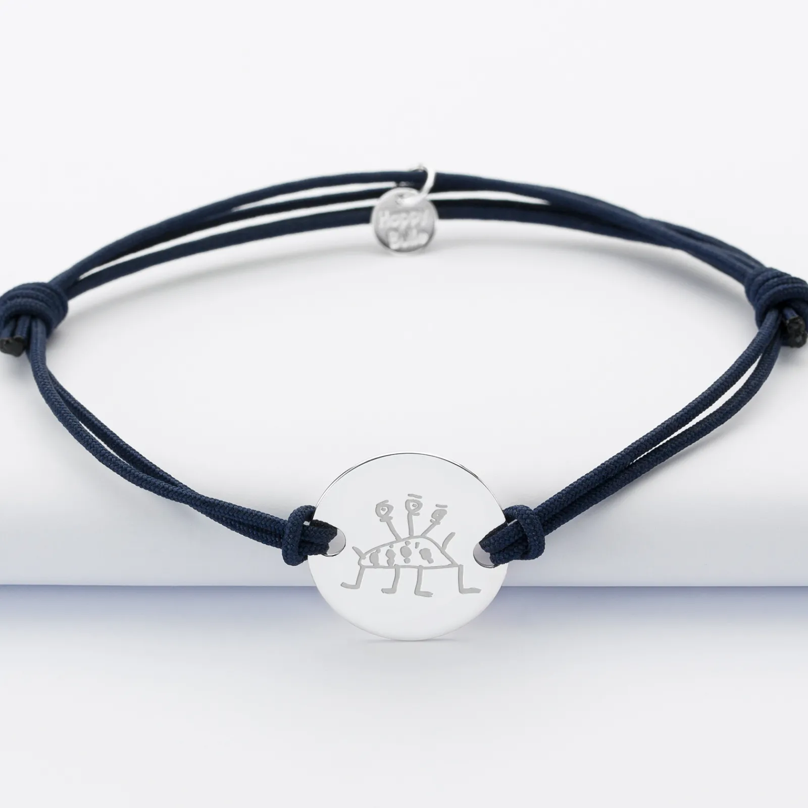 Outlet HappyBulle Bracelet homme personnalisé cordon doublé médaille gravée argent 2 trous 20 mm Argent rhodié 925