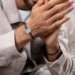 Outlet HappyBulle Bracelet homme personnalisé cordon doublé médaille gravée argent 2 trous 20 mm Argent rhodié 925