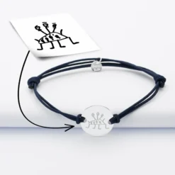 Outlet HappyBulle Bracelet homme personnalisé cordon doublé médaille gravée argent 2 trous 20 mm Argent rhodié 925