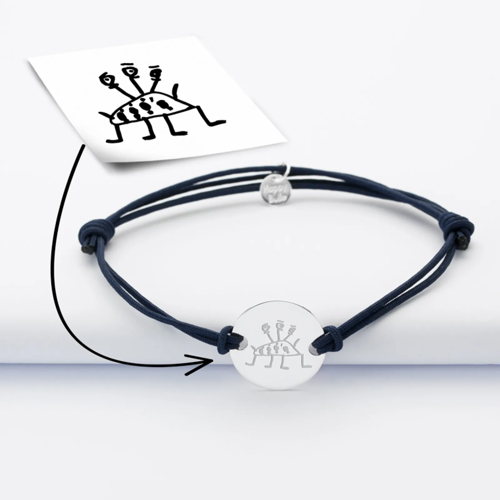 Outlet HappyBulle Bracelet homme personnalisé cordon doublé médaille gravée argent 2 trous 20 mm Argent rhodié 925