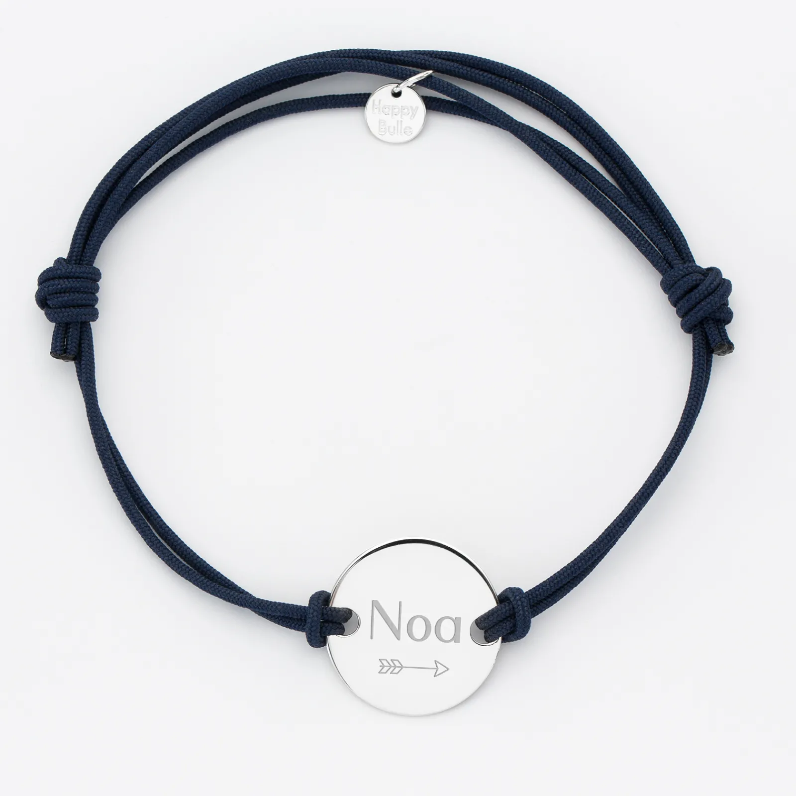 Outlet HappyBulle Bracelet homme personnalisé cordon doublé médaille gravée argent 2 trous 20 mm Argent rhodié 925