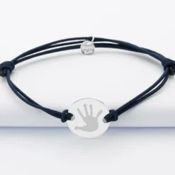 Outlet HappyBulle Bracelet homme personnalisé cordon doublé médaille gravée argent 2 trous 20 mm Argent rhodié 925