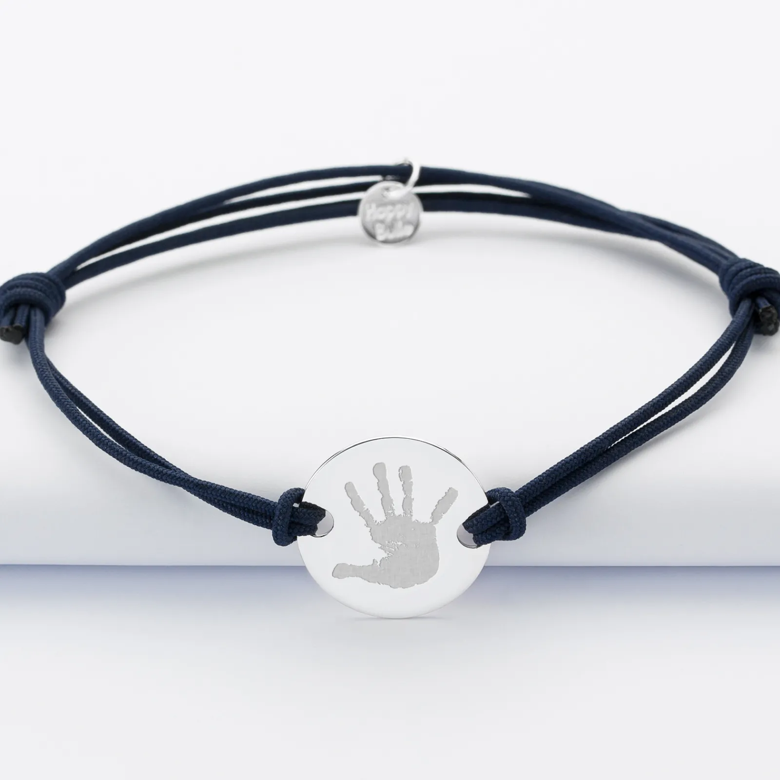 Outlet HappyBulle Bracelet homme personnalisé cordon doublé médaille gravée argent 2 trous 20 mm Argent rhodié 925