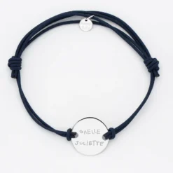 Outlet HappyBulle Bracelet homme personnalisé cordon doublé médaille gravée argent 2 trous 20 mm Argent rhodié 925