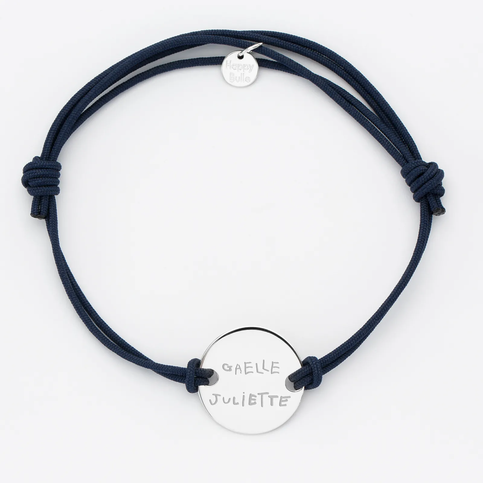 Outlet HappyBulle Bracelet homme personnalisé cordon doublé médaille gravée argent 2 trous 20 mm Argent rhodié 925