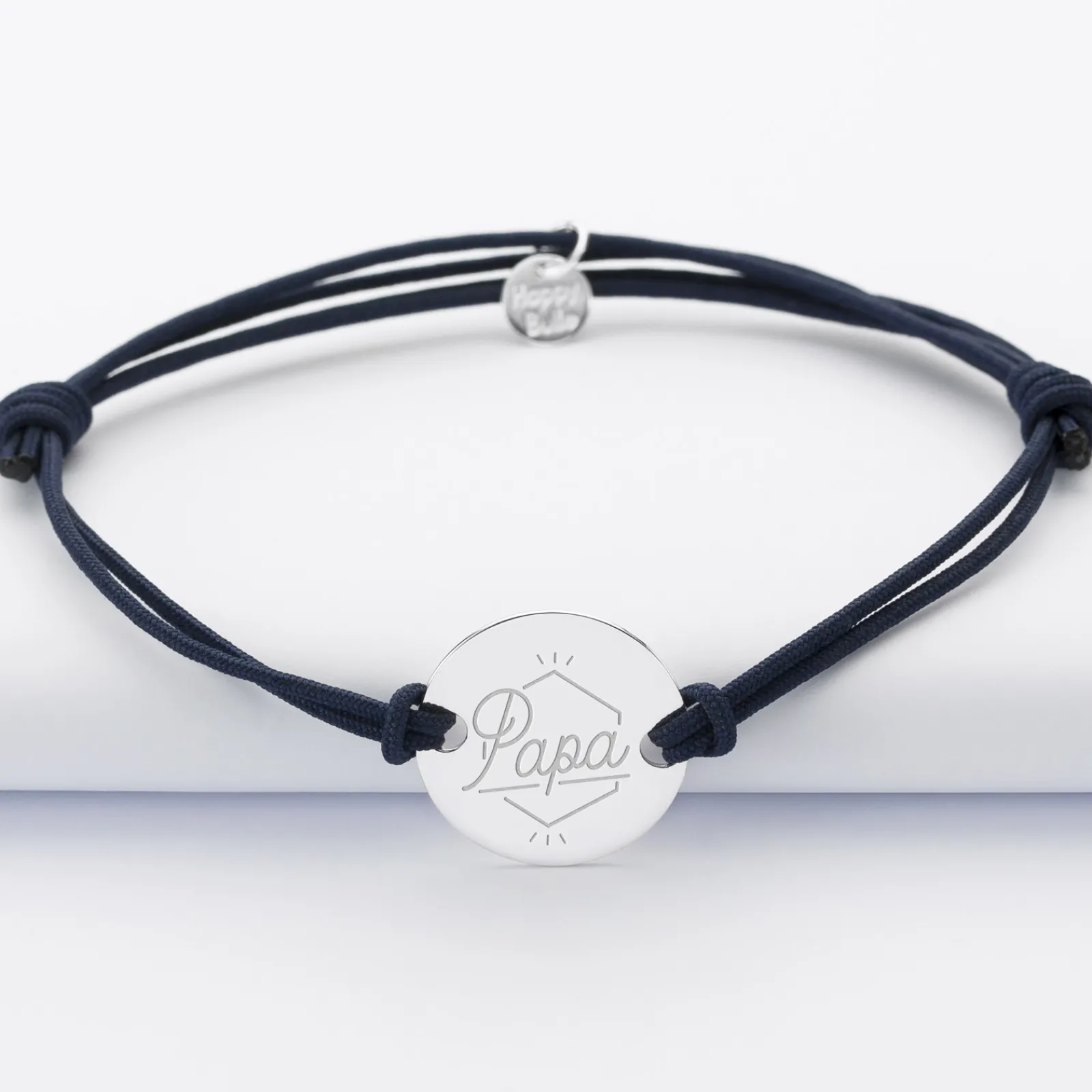 Outlet HappyBulle Bracelet homme personnalisé cordon doublé médaille gravée argent 2 trous 20 mm Argent rhodié 925