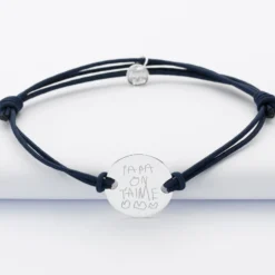 Outlet HappyBulle Bracelet homme personnalisé cordon doublé médaille gravée argent 2 trous 20 mm Argent rhodié 925