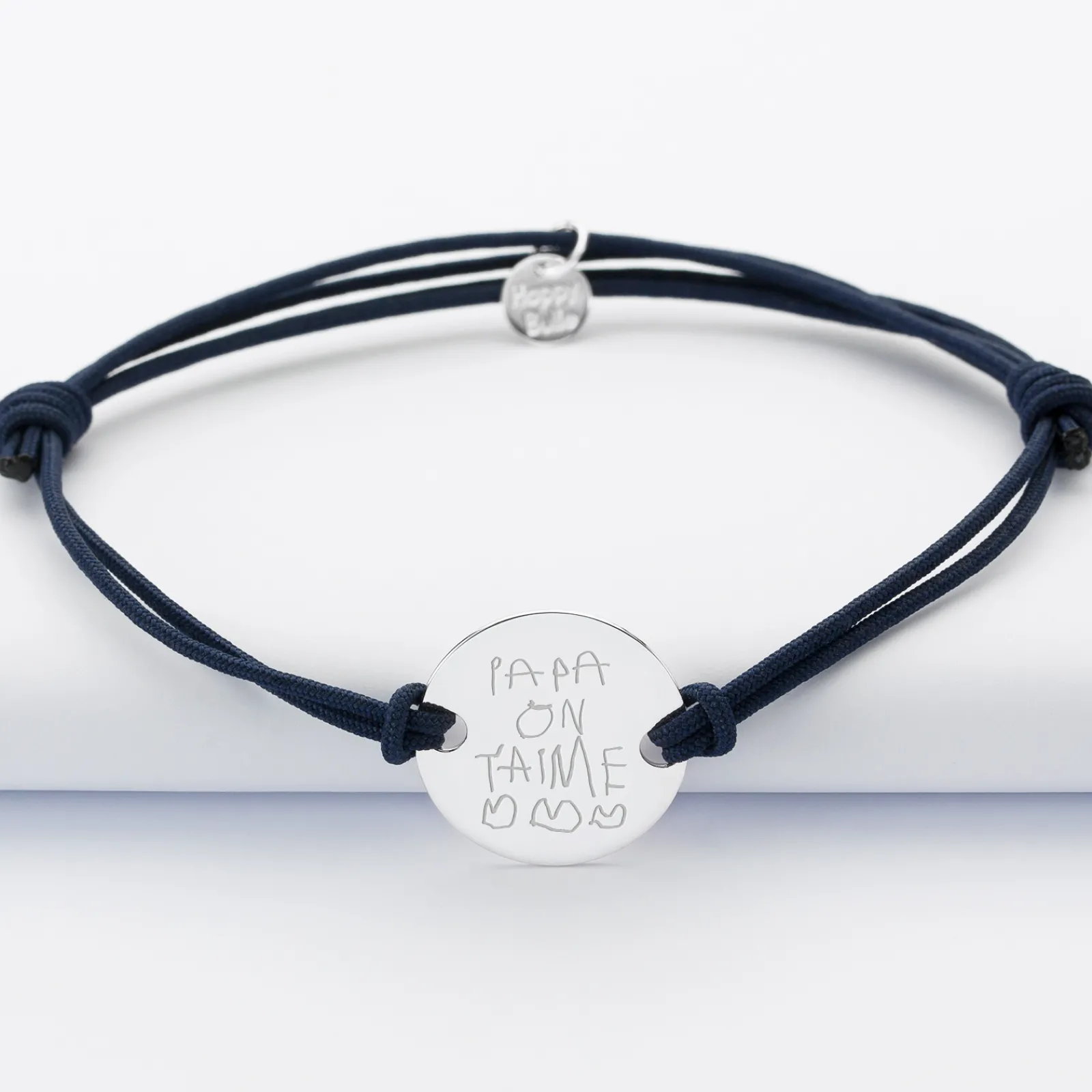 Outlet HappyBulle Bracelet homme personnalisé cordon doublé médaille gravée argent 2 trous 20 mm Argent rhodié 925