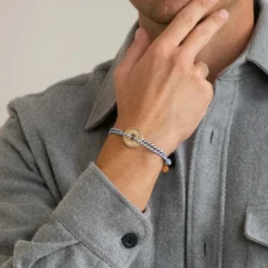 Clearance HappyBulle Bracelet homme personnalisé cordon marin tressé médaille gravée plaqué or cible 20 mm Plaqué or 18k