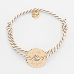 Clearance HappyBulle Bracelet homme personnalisé cordon marin tressé médaille gravée plaqué or cible 20 mm Plaqué or 18k