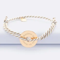 Clearance HappyBulle Bracelet homme personnalisé cordon marin tressé médaille gravée plaqué or cible 20 mm Plaqué or 18k